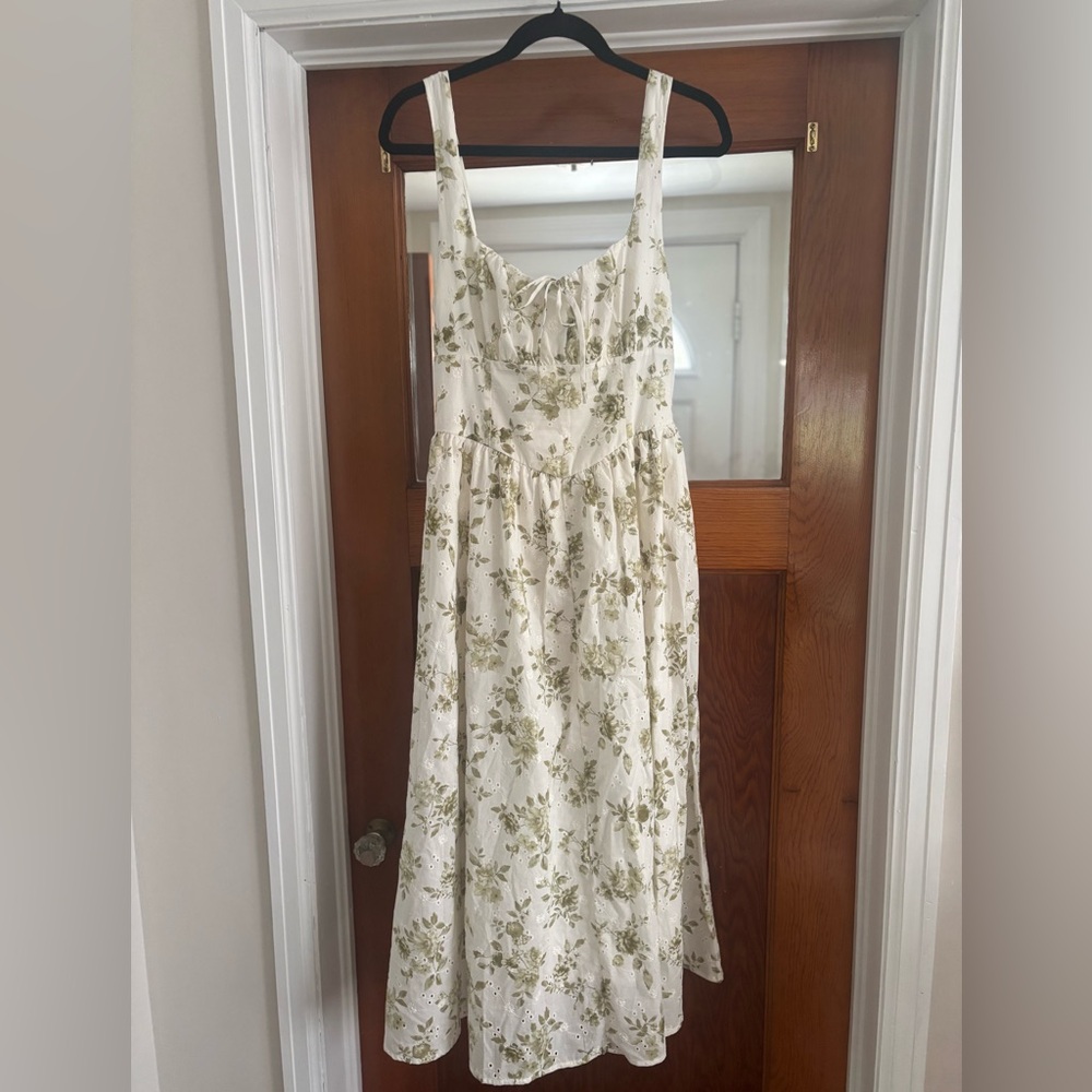Blu Pepper Cream Dress with Olive Floral Print
